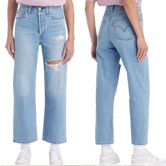 Levi's Ribcage Ripped High Waist Straight Ankle Distressed Jeans sz 31 - Picture 1 of 7